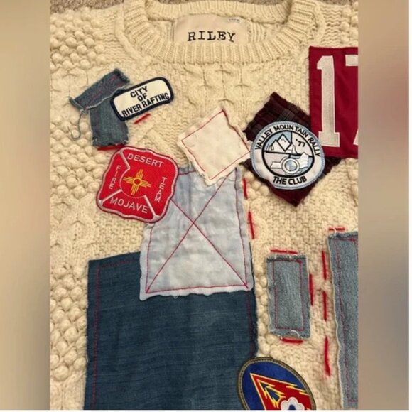 Free People Riley 1880 VINTAGE PATCHED UP SWEATER Patchwork Wool size L - Picture 8 of 13